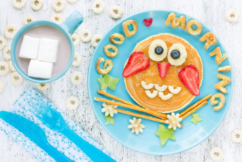 Funny owl pancakes for kids breakfast