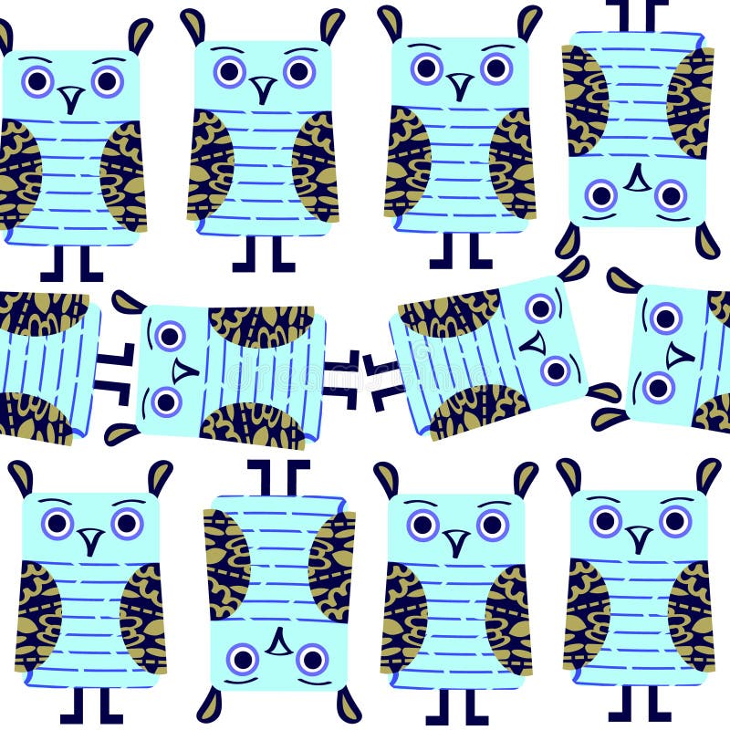 Funny owls seamless pattern and seamless pattern in swatch menu