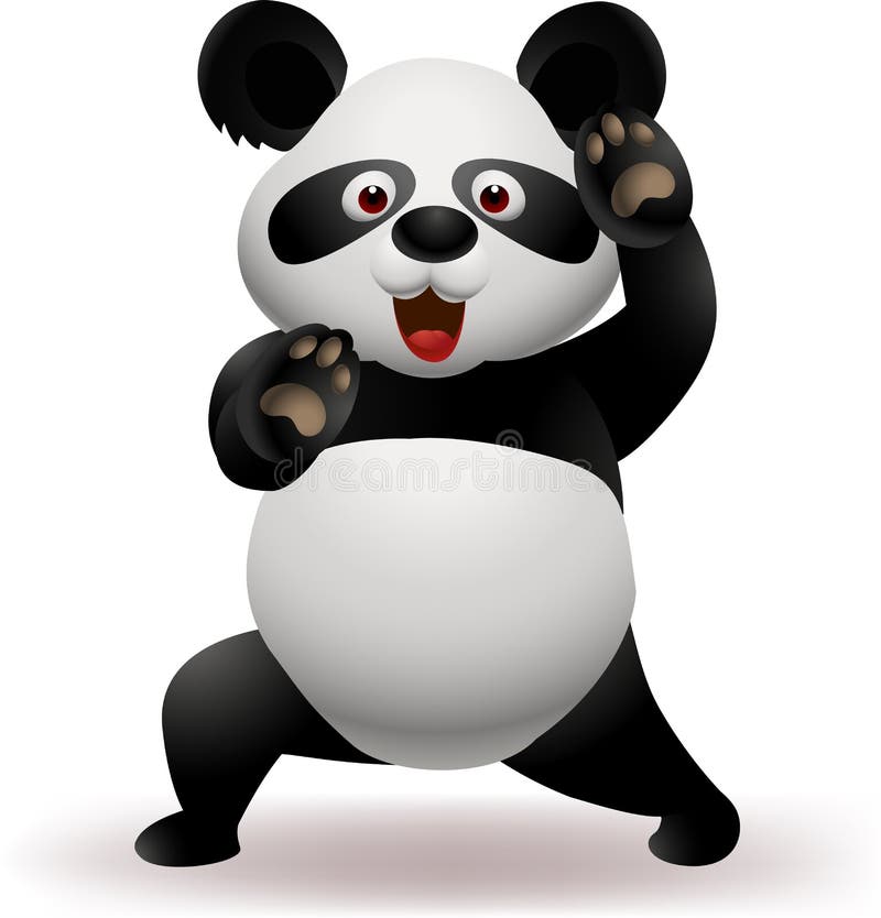 Funny panda practicing martial art vector illustration