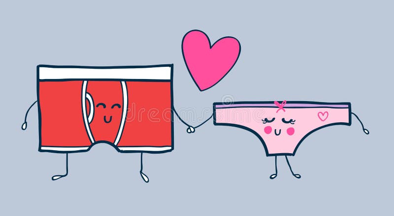 Funny pants and panties cartoon characters in love. 