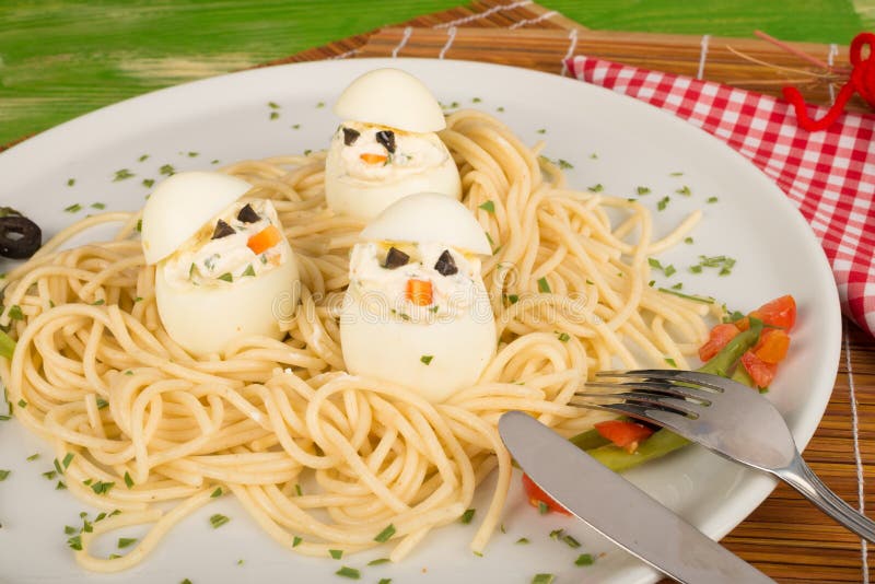 Funny pasta dish stock photo. Image of serving, eggs - 43188290