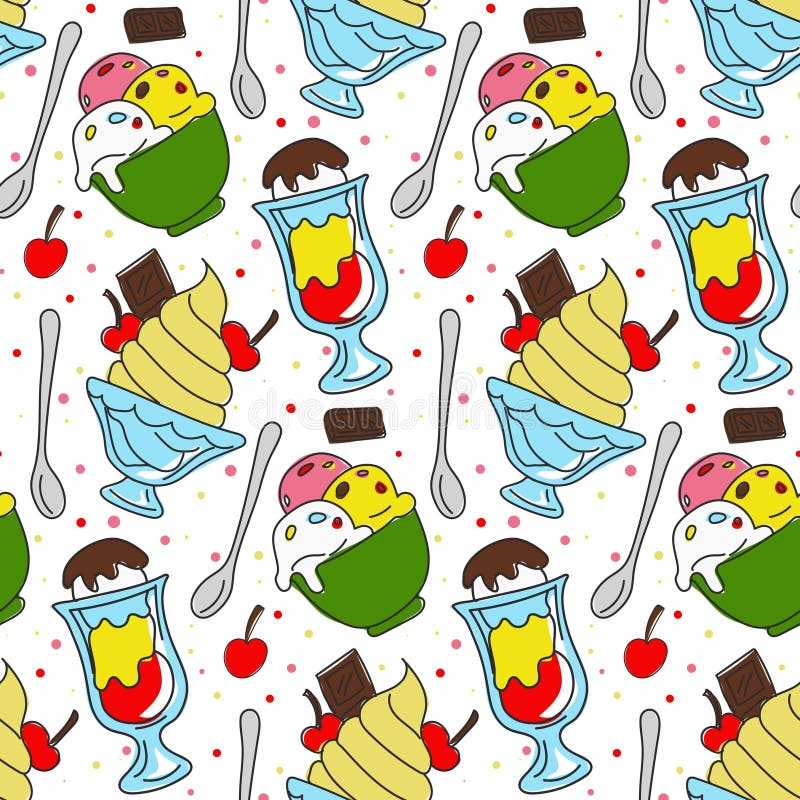 Funny Pattern of Ice Cream on a White Background. Background