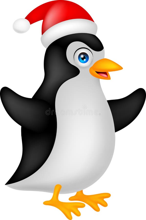 Funny penguin cartoon with hat christmas stock illustration
