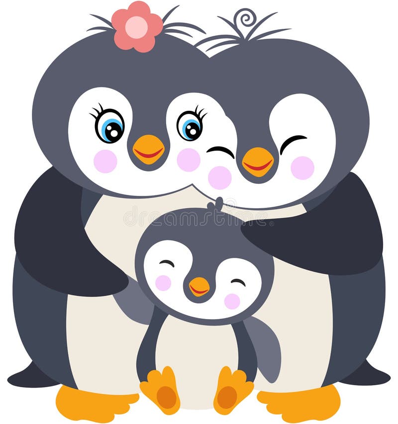 Cute Cartoon Animal Antarctic Penguin Mom With Baby PNG
