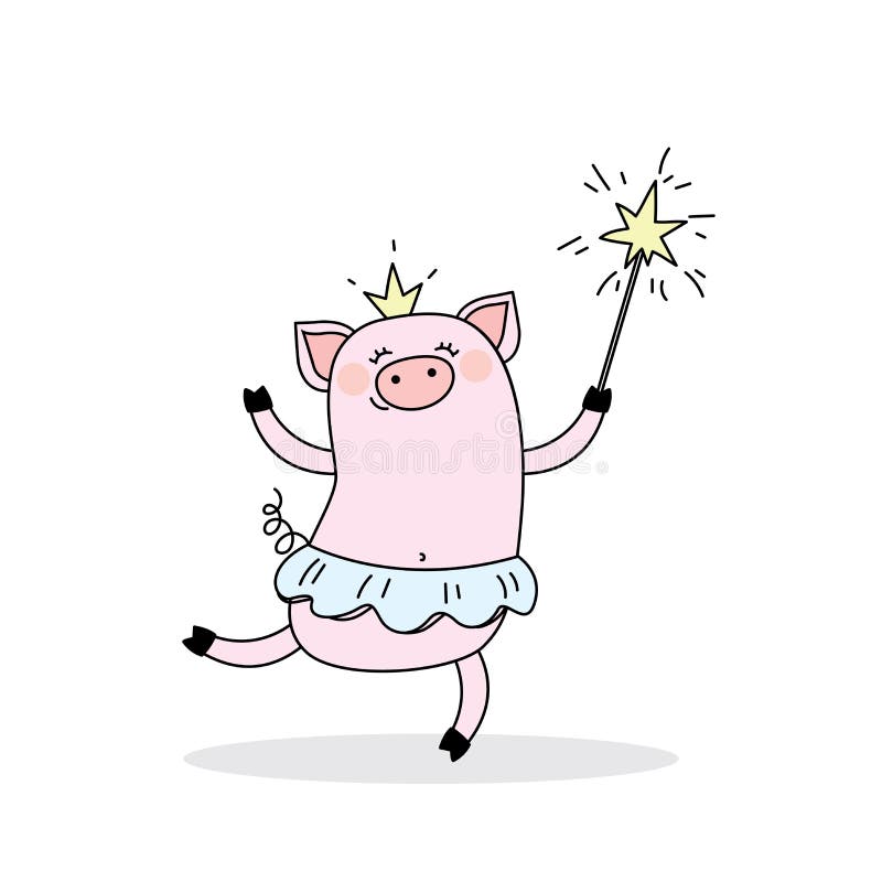 Funny Piggy Princess,jumping Pig Ballerina with a and a Ma Stock Vector - Illustration of holiday: 164328356