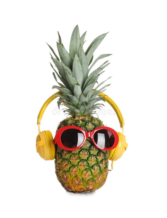 Funny pineapple with headphones and sunglasses