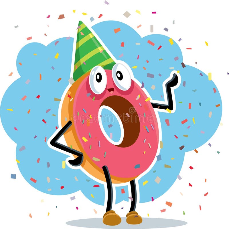 Birthday Party Donut Celebrating with Confetti royalty free illustration