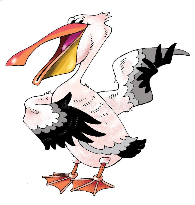 Funny pink Pelican beak singing actor paws stock illustration Funny pink Pelican beak singing actor paws stock illustration