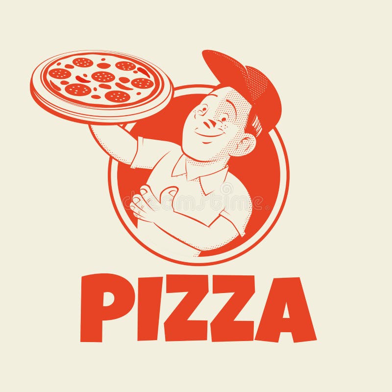 Funny pizza sign in retro style.
