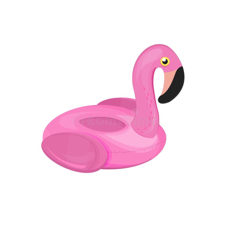 Funny pool float flamingo. Vector illustration. Pool toy flamingo isolated on white. Swim ring.