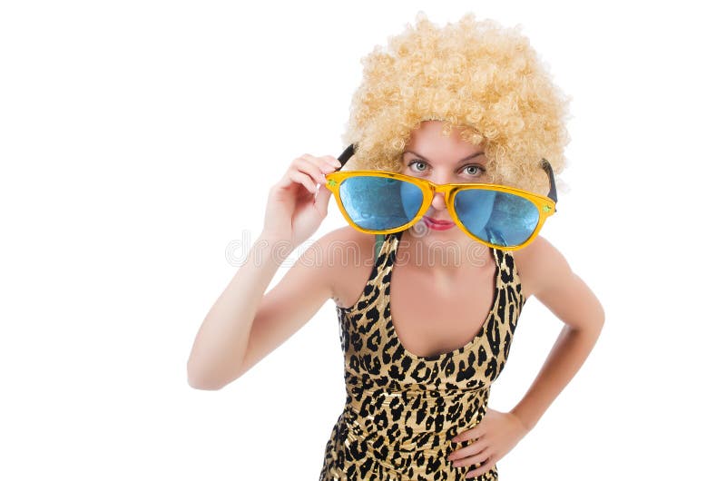 Funny Pretty Woman in Sunglasses Isolated on White Stock Image Image
