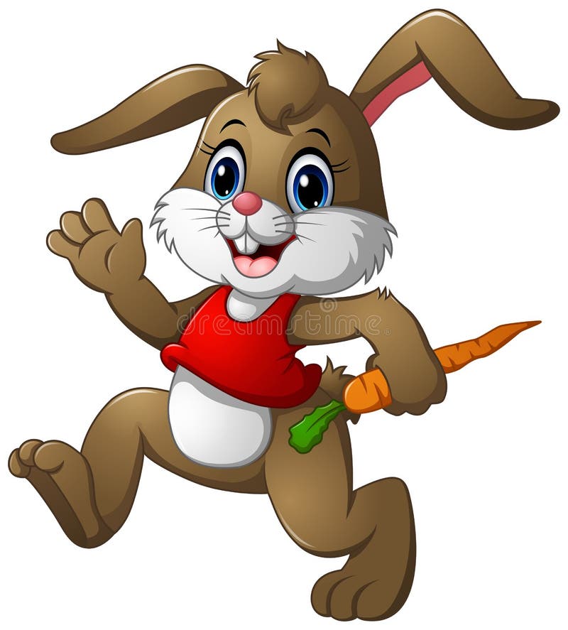 Funny Rabbit Cartoon Holding a Carrot Stock Vector - Illustration of
