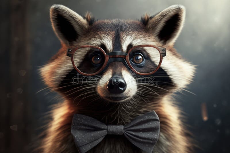 Funny Raccoon Wearing Pair of Oversized Glasses and Bowtie, Posing for ...