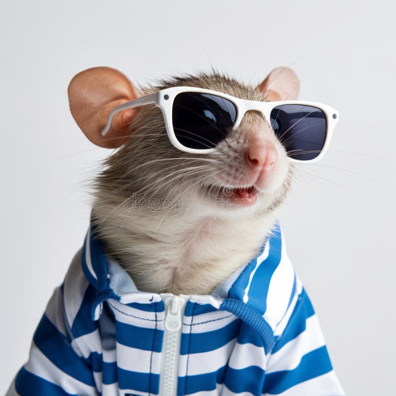 Funny Rat In Sunglasses With Blue And White Striped Sweater