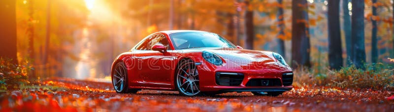 Funny Red Car Picture A Hilarious Take on a Sporty Ride in the Woods, picture + humorous + red, Funny Vehicle Image stock illustration