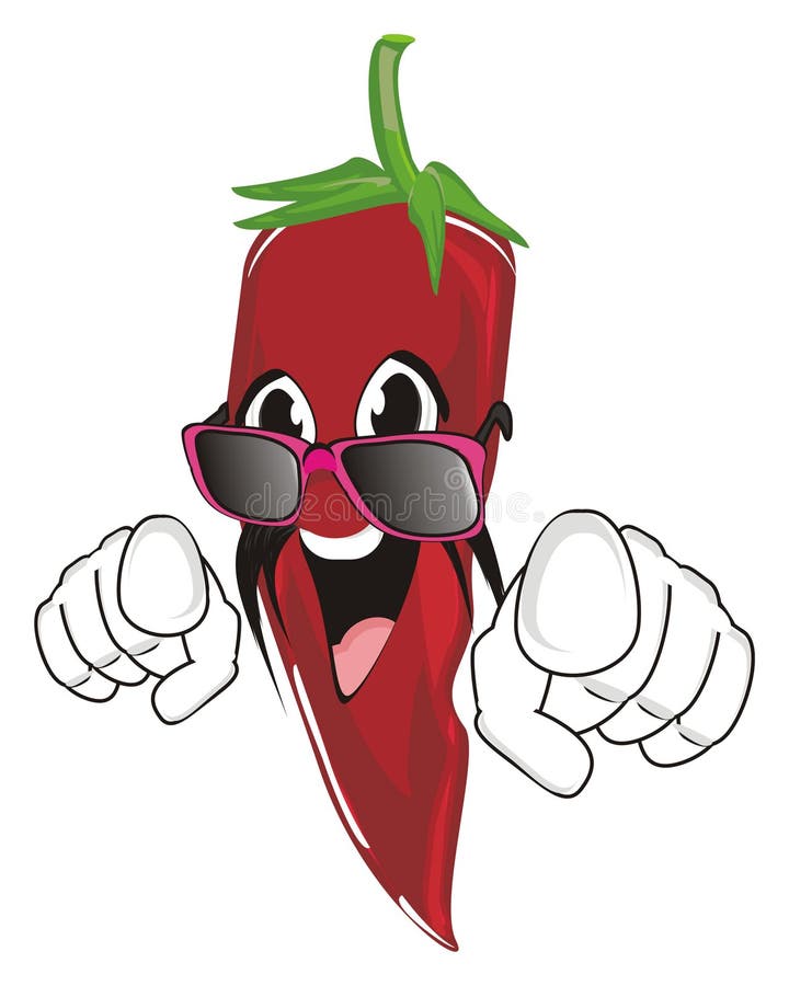 Happy Chili Pepper In Sunglasses Show Gesture Stock Illustration ...