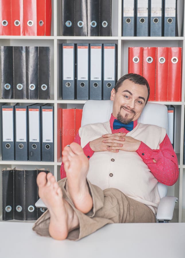Retro Style Barefoot Business Man Relaxing in Office Stock Photo - Image of  confident, office: 177325056
