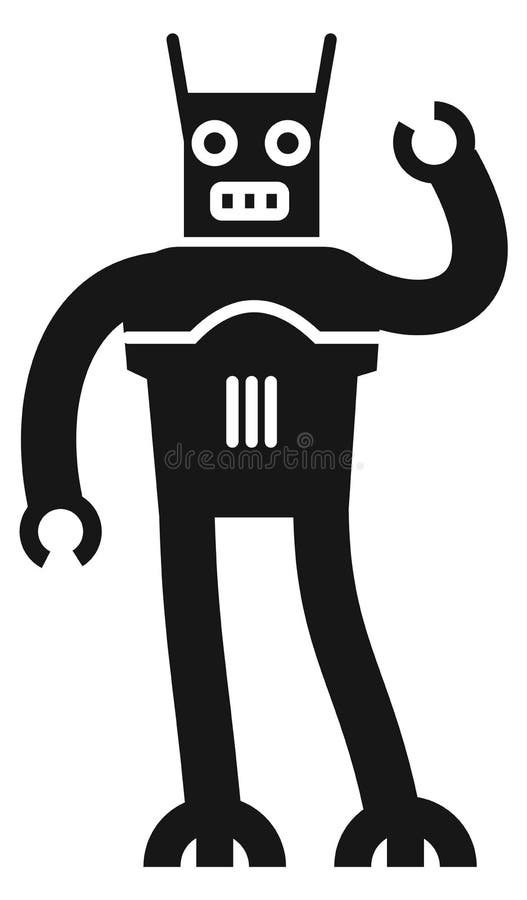Funny robot black icon. Kid cyborg toy vector illustration