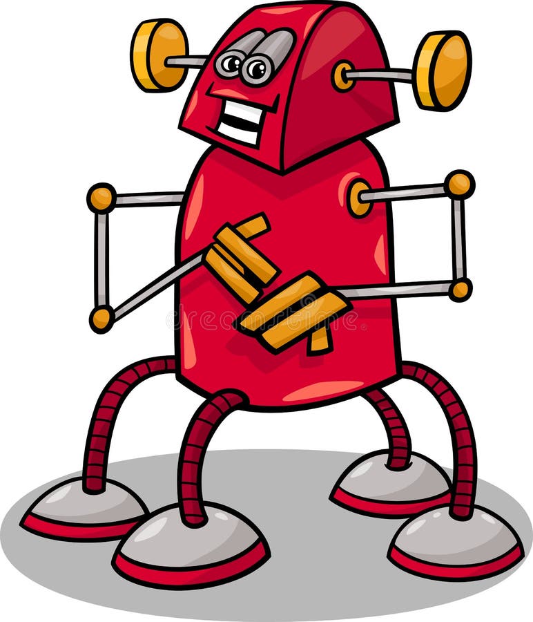 Funny robot or droid cartoon illustration stock illustration