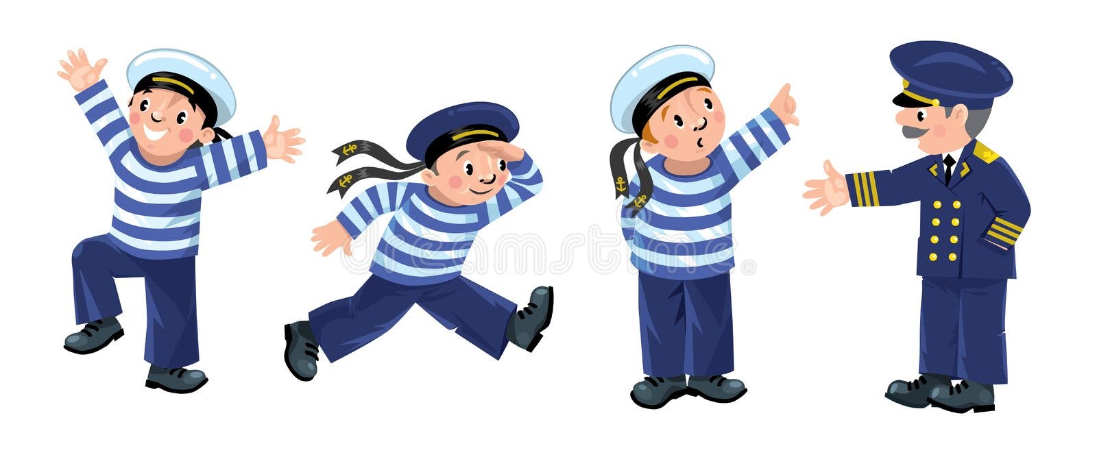 Funny Sailors and Captain Set Stock Vector - Illustration of baby ...