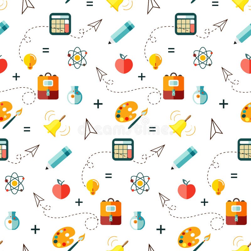 Funny Seamless Pattern with School Supplies and Creative Elements. Back To  School Background. Stock Vector - Illustration of envelope, smart: 115435892