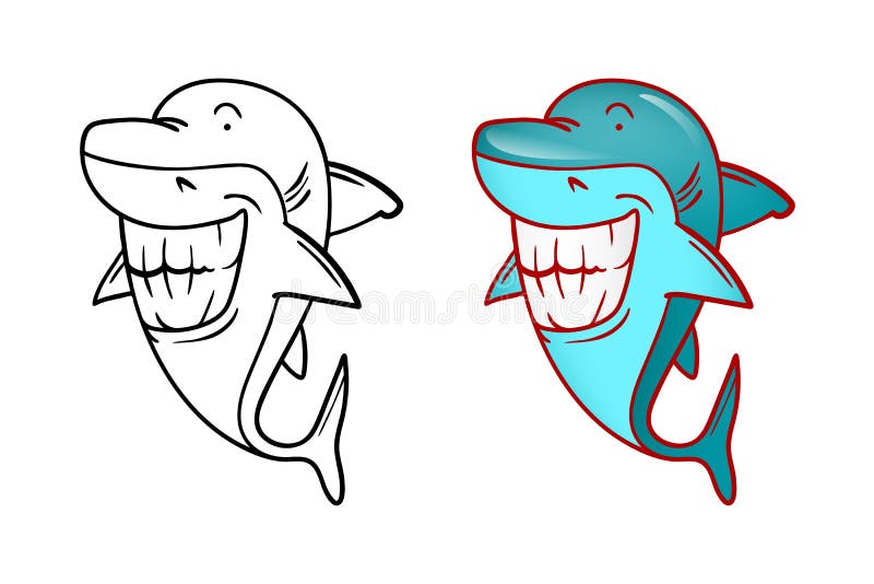 Funny Shark Cartoon Vector Illustration Stock Vector - Illustration of  coloring, character: 203122858