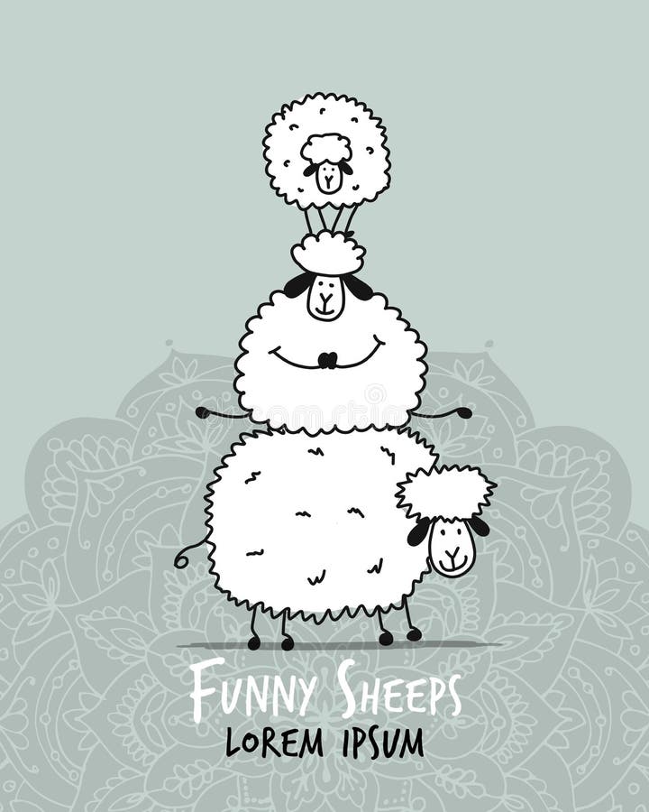Funny sheeps, sketch for your design. Vector illustration