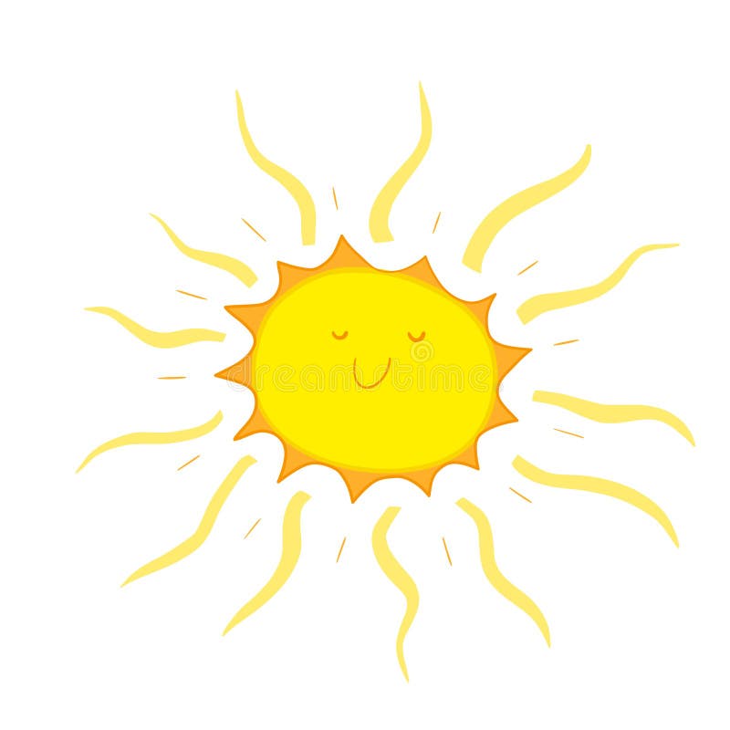 Funny simple doodle Kawai smiling sun.