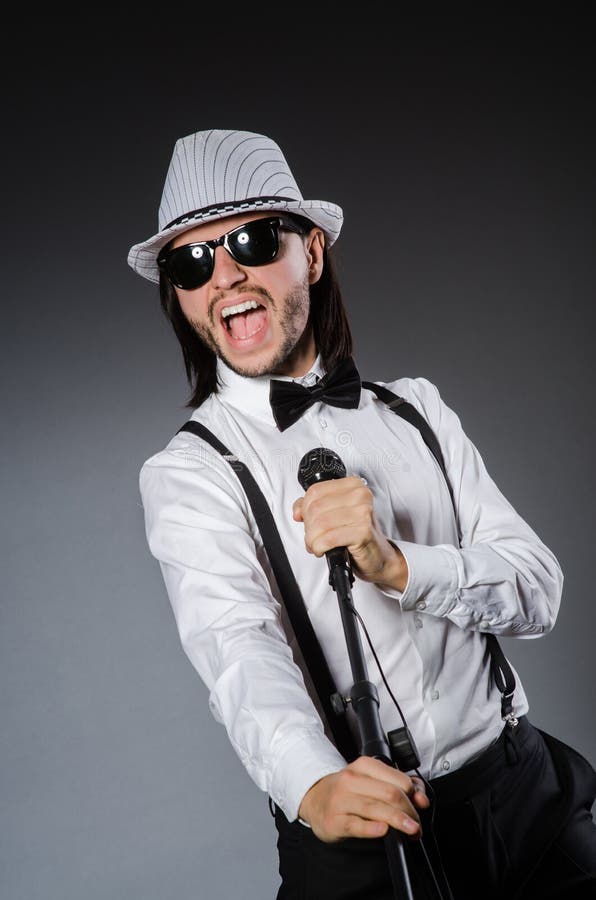 Funny Singer with Microphone Stock Image Image of musical, karaoke