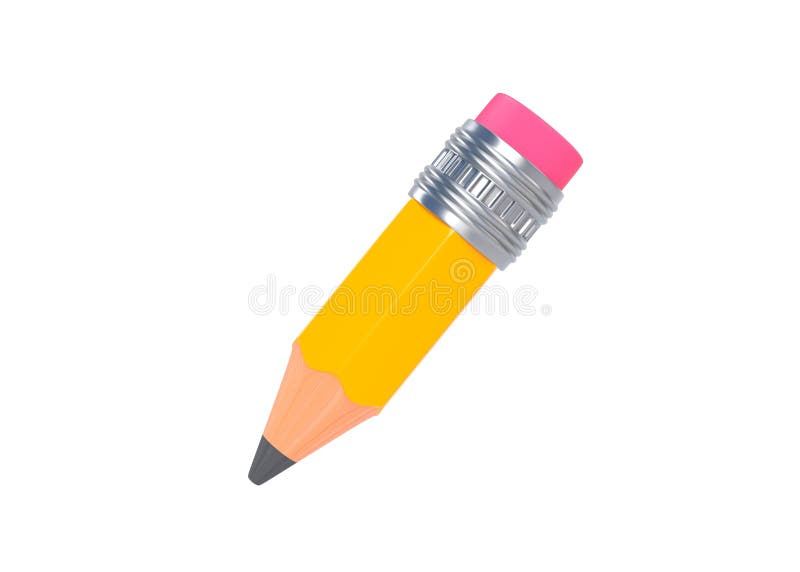 Funny small sharp wooden pencil with rubber eraser isolated on white background