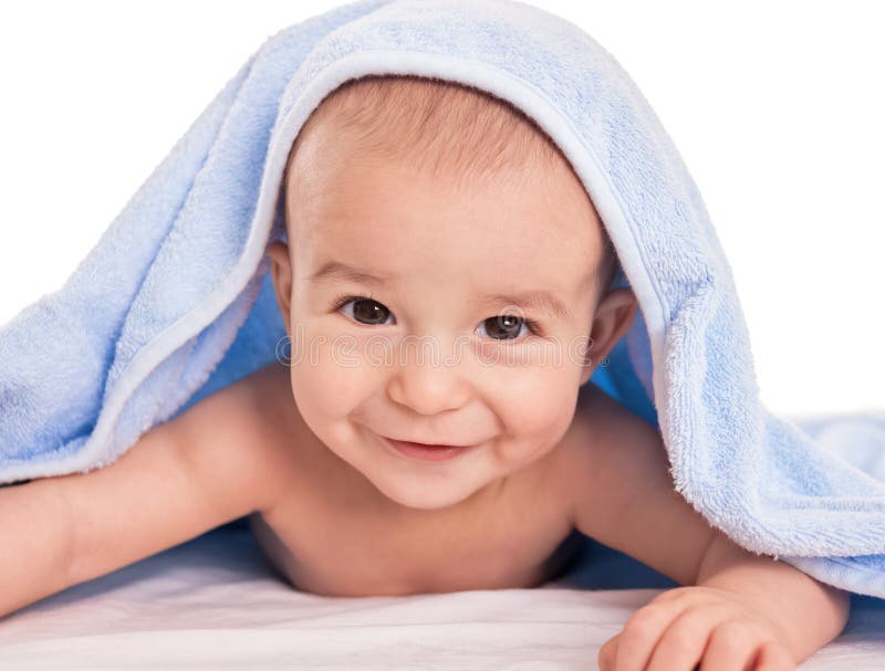 Funny Smiling Baby after Bathing Stock Image - Image of background ...