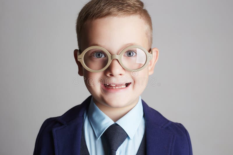 Funny Smiling Child in Glasses and Siut Stock Photo Image of