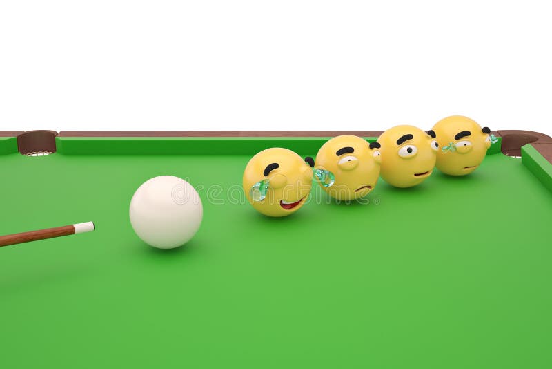 Funny Snooker with Emojis Balls 3d Illustration. Stock Illustration Illustration of character