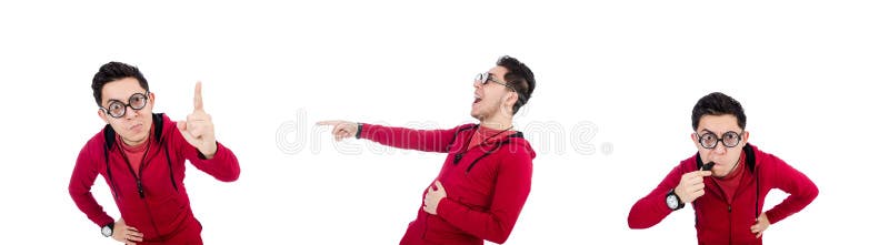 Funny sportsman isolated on white stock photography