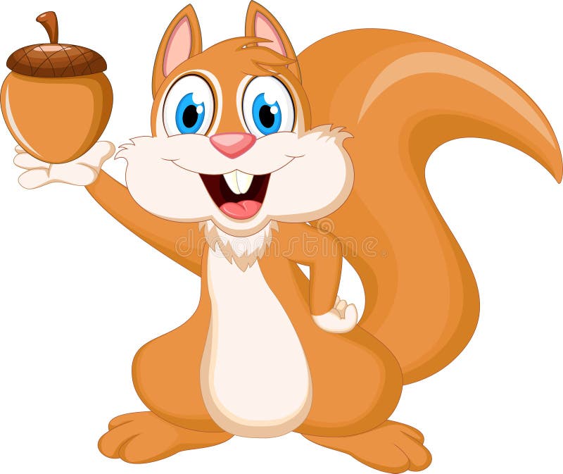 Funny squirrel holding nut stock illustration. Illustration of pretty -  69171296