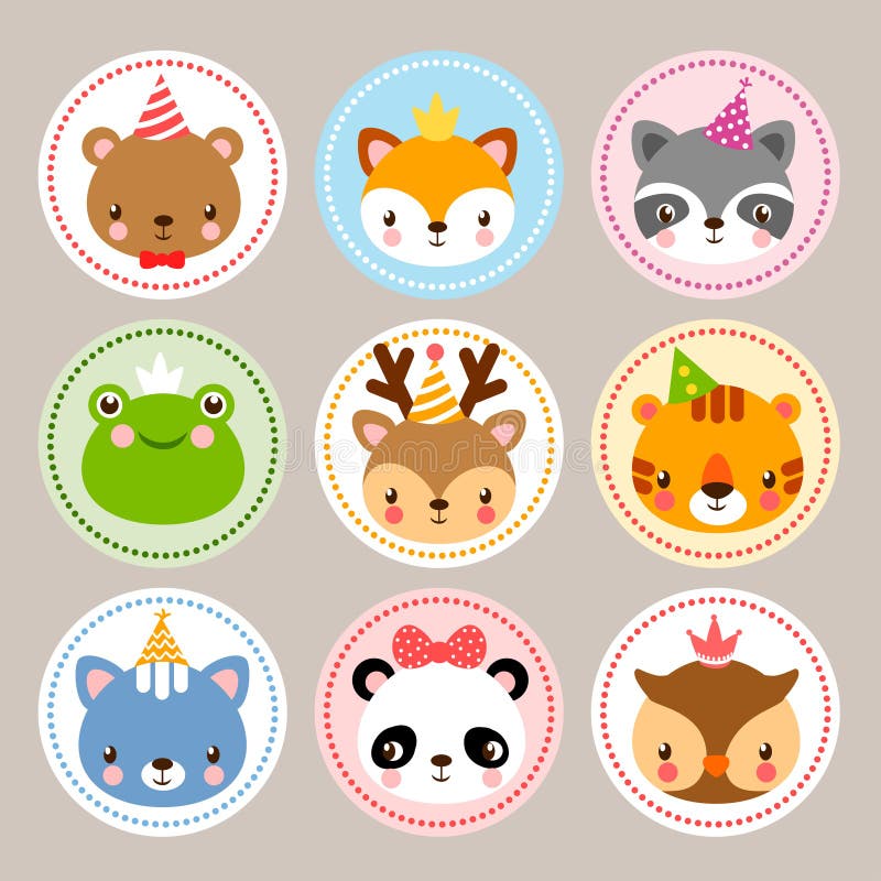 Funny Stickers with Animals To Birthday. Stock Illustration - Illustration  of child, raccoon: 75913108