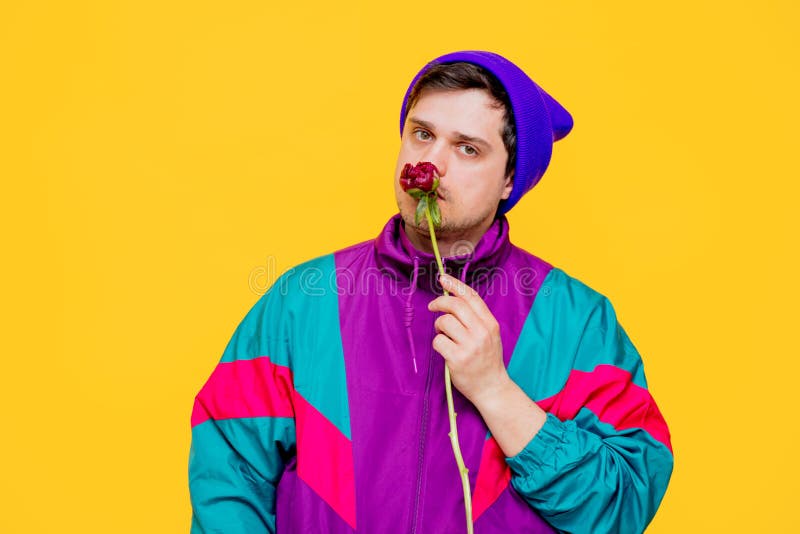 Funny Style White Man in 90s Jacket and Hat Stock Image Image of