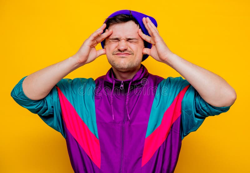 Funny Style White Man in 90s Jacket and Hat Stock Photo Image of