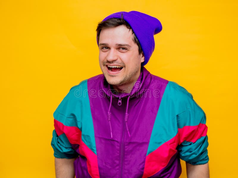 Funny Style White Man in 90s Jacket and Hat Stock Image Image of