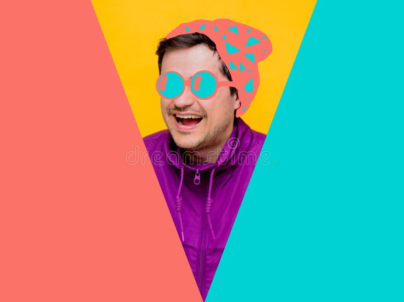 Funny Style White Man in 90s Jacket and Hat Stock Image Image of