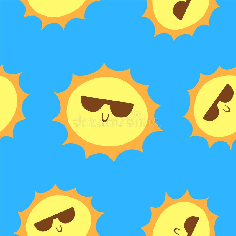 Funny Sun With Sunglasses Pattern In Cartoon Flat Style Stock Vector