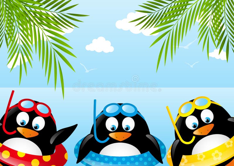 Funny swimming penguins stock vector. Illustration of beach - 41055428