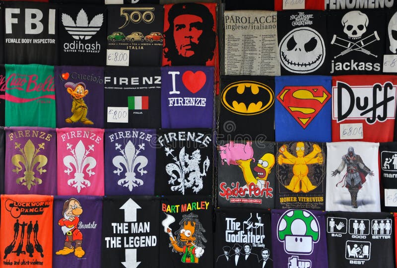 Funny t shirts on sale in Florence , Italy.