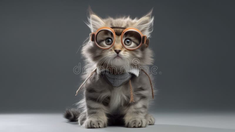 Funny Tabby Cute Kitten With Glasses Stock Illustration Illustration Of Beautiful Funny