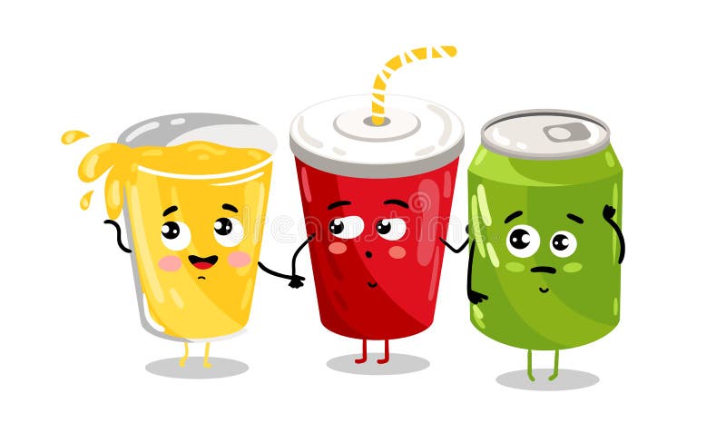Funny Take Away Glass and Soda Can Character Stock Illustration -  Illustration of happy, colorful: 111531308