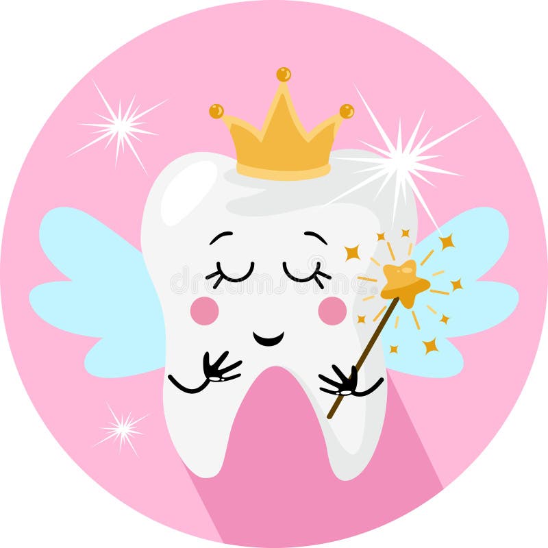 Funny Tooth Fairy in a Crown with Wings Stock Vector Illustration of