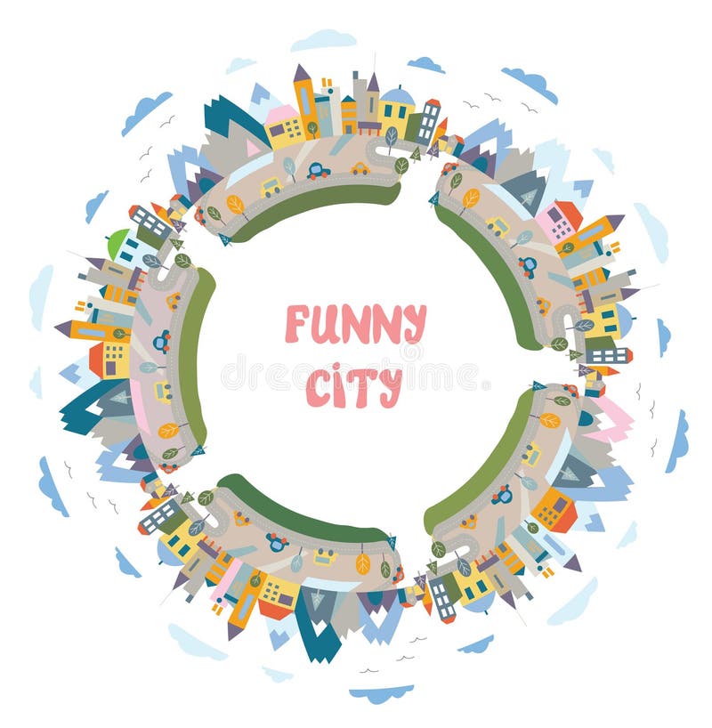 Funny town round frame - design element royalty free illustration