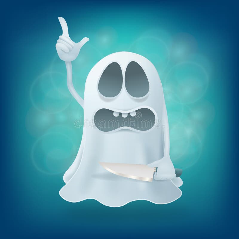 Upset Cartoon Ghost on Blue Background. Halloween Party Design Element ...