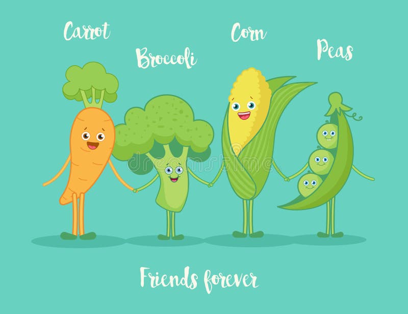 Funny vegetables holding hands. stock illustration Funny vegetables holding hands. stock illustration