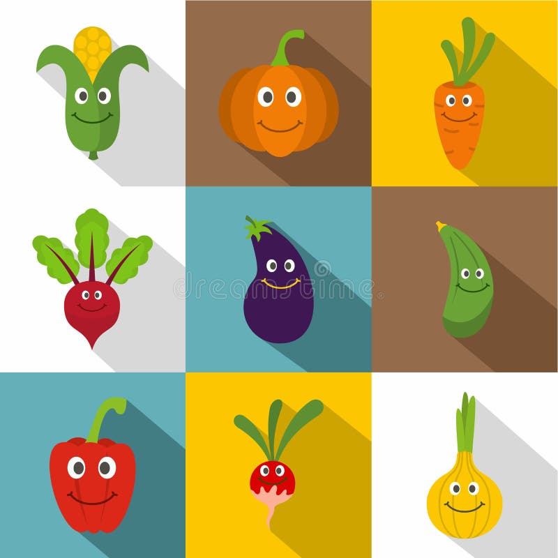 Funny vegetables icons set, flat style royalty free illustration Funny vegetables icons set, flat style royalty free illustration